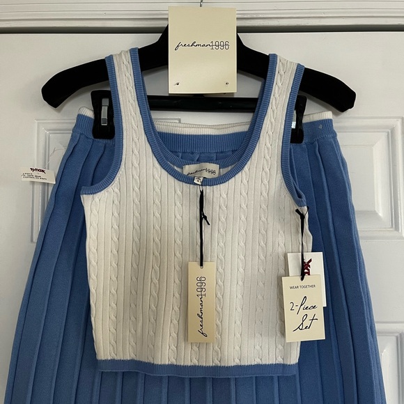 Freshman Dresses & Skirts - Chic Freshman White and Blue Cable Knit Ensemble